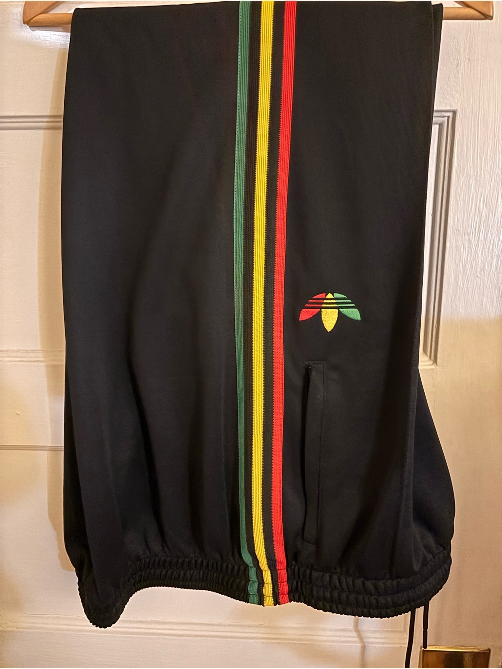 adidas Black Joggers with Red, Yellow & Green Stripe